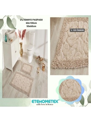 ÇAPA HOME PAMUK 2'Lİ BANYO PASPASI YAPRAK DESEN BEJ 8696474231912